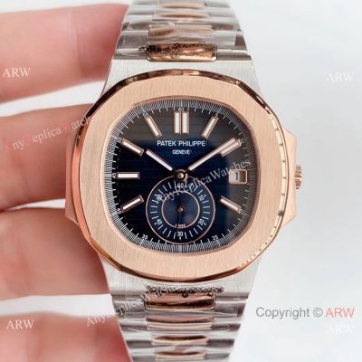 Swiss Grade One Copy Patek Philippe Nautilus watch 2-Tone Rose Gold Blue Dial